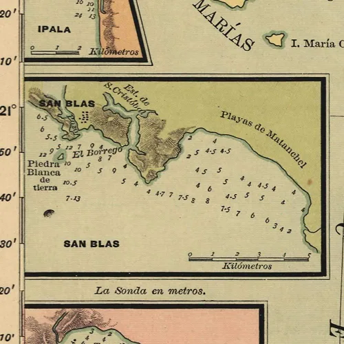 Vista 7 de Mapa de Jalisco México desde Atlas Mexicano c. 1884 por Antonio Garcia Cubas Arte de pared vintage, impresión histórica del estado mexicano