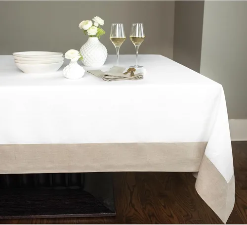 Vista 13 de Solino Home Mantel 100% lino, 60 x 120 in, borde negro y natural
