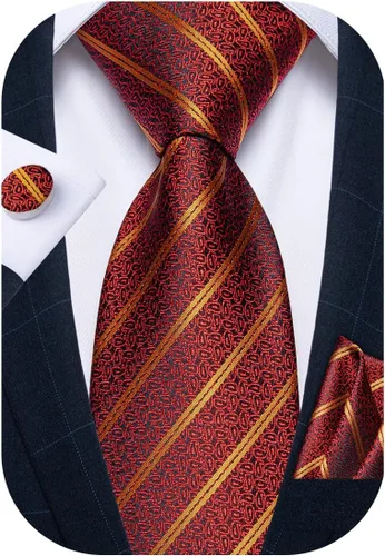 Vista 9 de DiBanGu Juego de corbata a rayas para hombre, corbata tejida de seda a cuadros y gemelos cuadrados de bolsillo, negocios y bodas