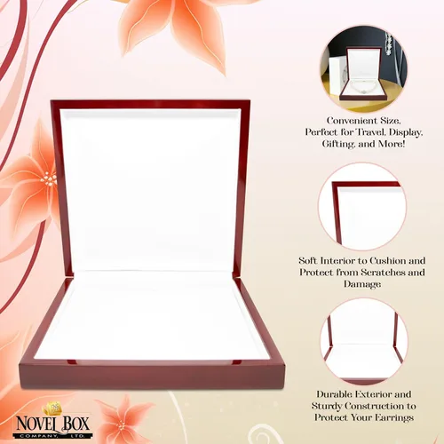 Vista 3 de Novel Box - Joyero rojo de madera de cerezo para collar de 7.62 x 7.62 x 1.75 pulgadas con interior blanco, cajas de regalo de madera para collares