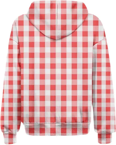 Vista 6 de oelaio Womens Full Zip Up T-shirt,Trendy PlaidStriped Print Hoodie Sweatshirt Jackets Oversized Drawstring Coat,Pockets