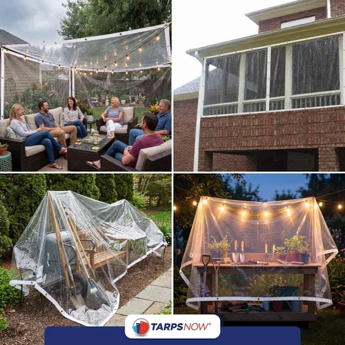 Vista 4 de Tarps Now - Lona de vinilo transparente ignífugo de grado marino con ojales de latón, impermeable y resistente, lona multiusos para interiores