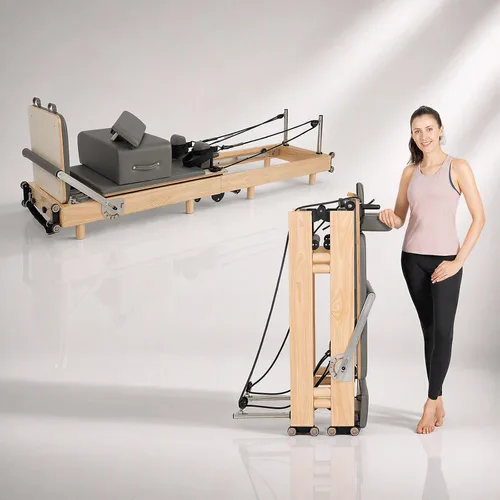 Vista 12 de Pilates Reformer Machine, Wood Foldable Pilates Machine Equipment for Home Workout