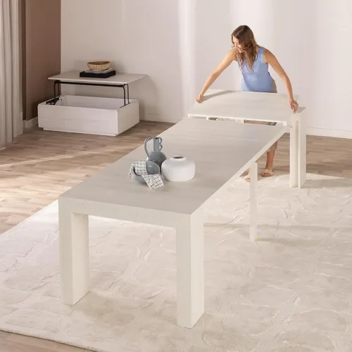 Vista 37 de Transformer Table - Mesa de comedor extensible de madera maciza, asientos 2-12, mesa de comedor expandible, muebles que ahorran espacio, muebles