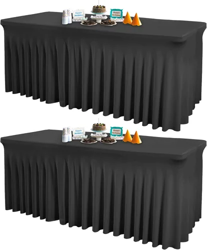 Vista 36 de Paquete de 2 manteles color azul bebé para mesa rectangular de 4 pies, manteles de elastano elásticos de 4 pies, falda blanca rectangular para baby