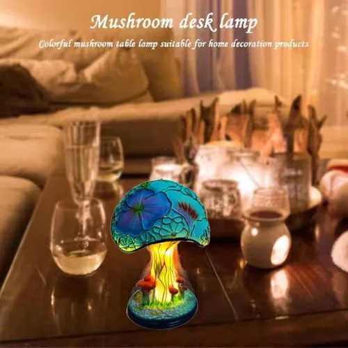 Vista 5 de Lámpara de Mesa de Resina de Vidrio Creativa en Forma de Seta, Luz Nocturna Mini de Vidrio Manchado de 5.9 Pulgadas, Decoración Bohemia