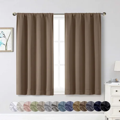 Vista 204 de Cortinas opacas para dormitorio, sala de estar, juego de 2 paneles de 54 pulgadas de largo, cortinas de oscurecimiento de habitación con aislamiento