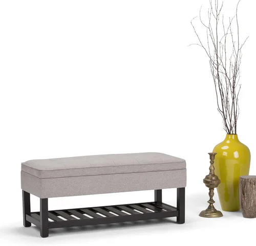 Vista 4 de SIMPLIHOME Cosmopolitan - Otomana rectangular con aspecto de lino de 44 pulgadas de ancho, color gris nube