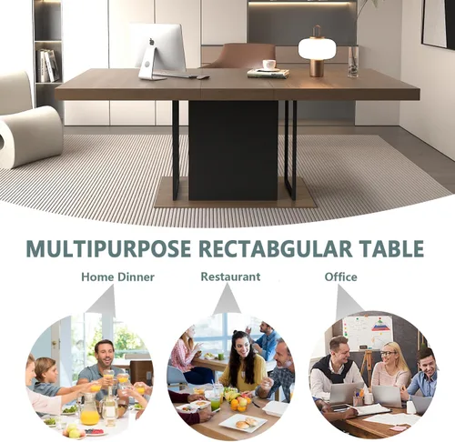 Vista 7 de Juego de mesa de comedor de 5 piezas con 4 sillas tapizadas, juego de mesa rectangular extensible para 4, juego de comedor retro para cocina y Mesa