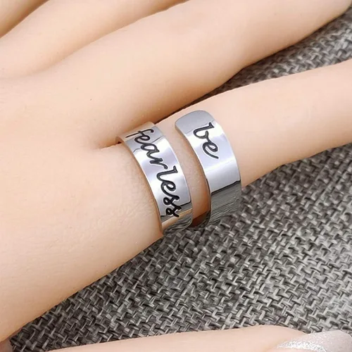 Vista 15 de HOFOYA Anillos inspiradores ajustables de acero inoxidable, anillos de grabado, joyería motivacional, graduación, San Valentín, regalos