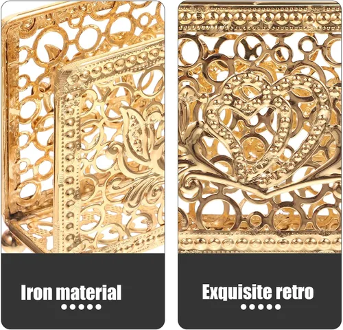 Vista 3 de Hemobllo Retro Metal Napkin Holder Gold Rectangular Freestanding Napkin Stand Decorative Tissue Rack for Kitchen Dining Table Farmhouse