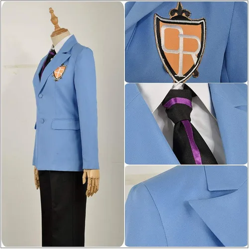 Vista 4 de Cos-Love Ouran High School Fujioka Haruhi Cosplay Disfraces, Uniforme para adultos Blazer Camisa Pantalones Tie Suit Halloween Dress Up