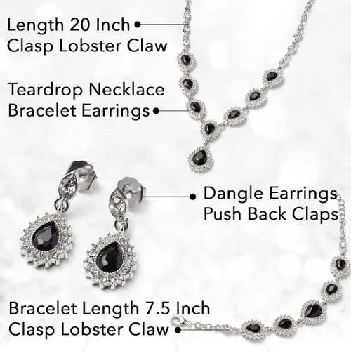 Vista 4 de Shop LC Costume Jewelry Set for Women Teardrop Necklace Bracelet Earrings Crystal Bridal Wedding Jewelry Sets for Brides Bridal Necklace 20" &