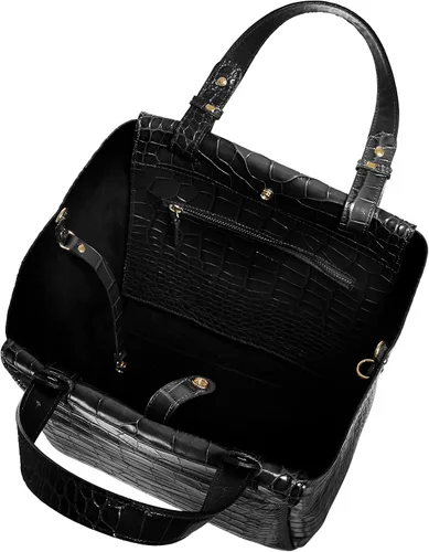 Vista 3 de Black Embossed Italian Leather Tote Handbag