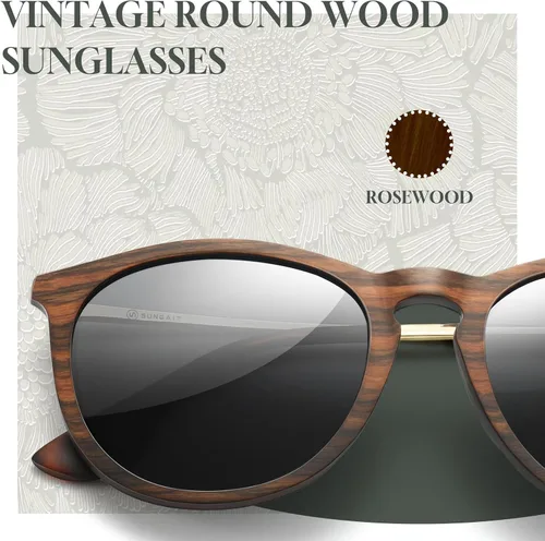 Vista 2 de SUNGAIT Gafas de sol redondas vintage prémium para mujeres y hombres, estilo clásico retro y moderno