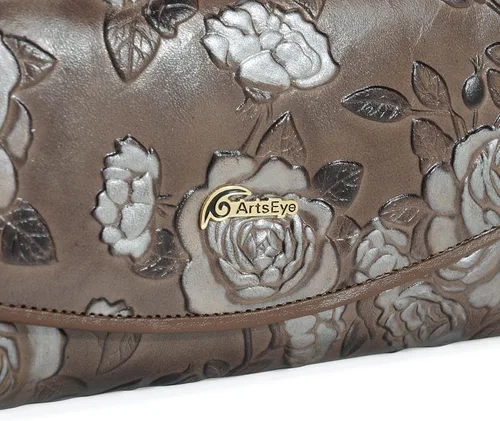 Vista 7 de Rose Collection - Monedero triple de cuero genuino en relieve (gris), Gris, Vintage