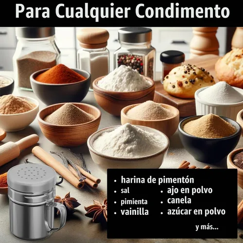 Vista 3 de CUSINIUM - Salero y piminero de acero inoxidable de 6 oz - Con tapa de plástico - Con asa