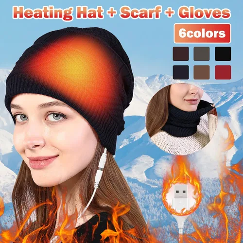 Vista 2 de Gorro térmico 2 en 1 con calefacción por USB, gorro de invierno para hombre y mujer, bufanda circular