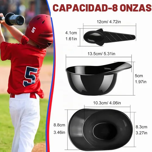 Vista 2 de MEEZY Juego de 16 cuencos de helado con diseño de casco de béisbol con 8 mini tazas de postre y 8 cucharas, 8 onzas. Cuencos reutilizables con Negro