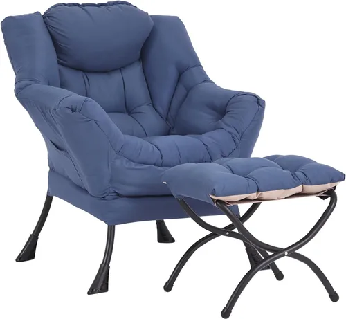Vista 20 de Silla perezosa con otomana, silla de descanso moderna y grande con reposabrazos y bolsillo lateral, sillón tapizado de ocio con silla de lectura