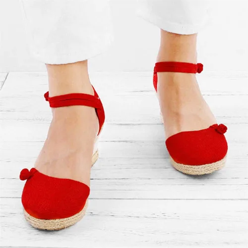 Vista 2 de Aniywn Sandalias de cuña retro con punta cerrada para mujer con correa de hebilla alpargatas para mujer