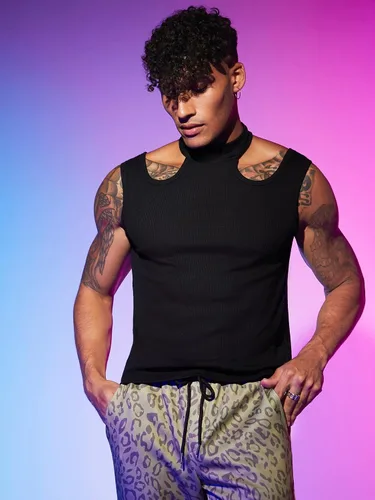 Vista 4 de GORGLITTER Camiseta sin mangas con cuello alto falso para hombre