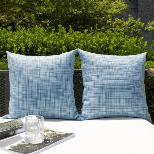 Vista 56 de Kevin Textile - Juego de 2 fundas de almohada decorativas para exteriores, impermeables, para jardín, patio, tienda de campaña, sofá, de 16 x 16