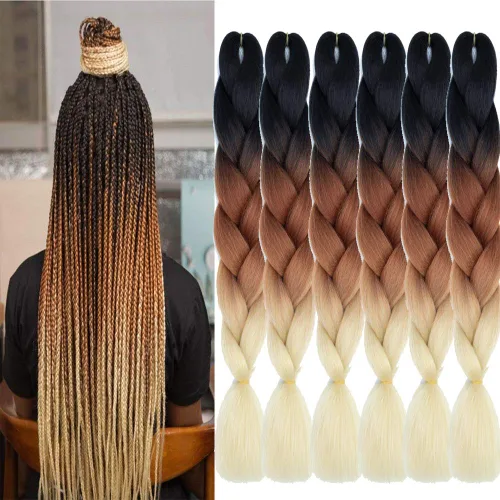 Vista 9 de 6 juegos de extensiones de cabello Kanekalon trenzado y sombreado, pelo de fibra sintética de alta temperatura de 24 pulgadas para trenzas crochet