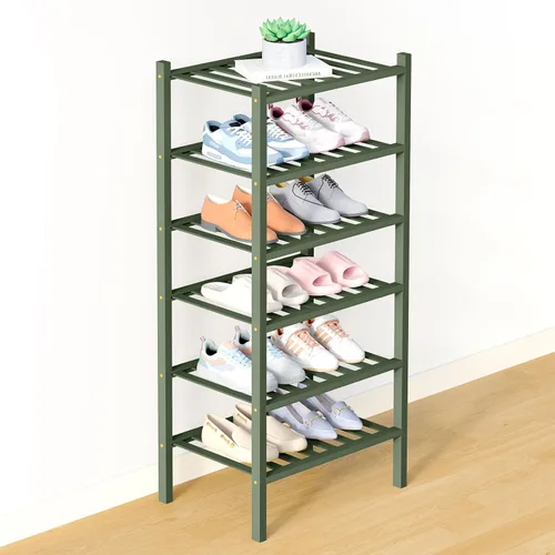 Vista 103 de Smiry Zapatero de bambú para armario, organizador de zapatos de madera de 3 niveles, estante apilable de almacenamiento de zapatos de madera