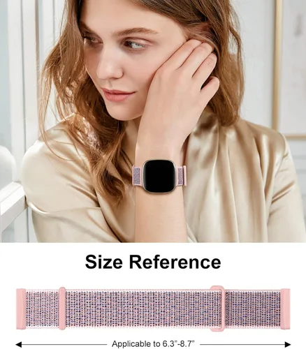 Vista 7 de Correas deportivas de nailon compatibles con Fitbit Versa 3/Versa 4/Fitbit Sense/Sense 2 para mujeres y hombres, correas de repuesto trenzadas Rosado