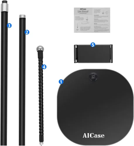 Vista 8 de AICase Aluminio ajustable en altura ajustable (35.8 in - 53.9 in) y base estable de 4.9 lbs con cuello de cisne compatible con iPad/Tablet de 4,6 a
