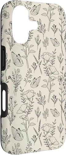 Vista 3 de Black & Cream Butterfly Meadow Botanical Wildflower Pattern Case for iPhone 17