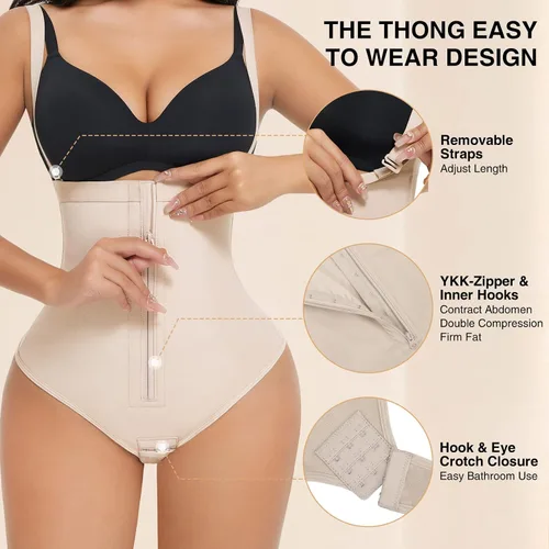 Vista 5 de Fajas colombianas con control de abdomen para mujer BBL etapa 2 Fajas colombianas busto abierto moldeador corporal faja tanga body