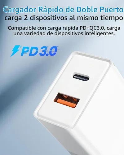 Vista 3 de adaptador europeo del enchufe del viaje 45W, cargador rápido del USB C del convertidor de corriente de 2 puertos