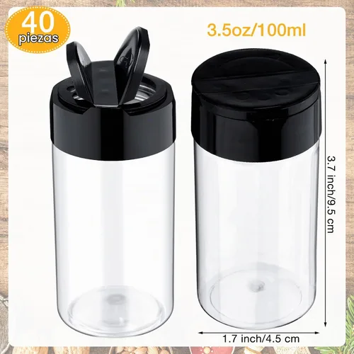 Vista 2 de Mimorou - Paquete de 40 tarros de plástico transparente para especias con Negro
