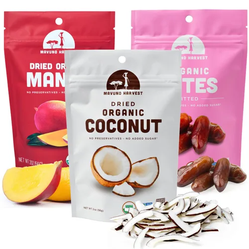 Vista 18 de Mavuno Harvest Paquete variado de frutas secas orgánicas, mango seco, papaya, piña, plátano, yaca y mezcla tropical, saludable, vegano, sin azúcar