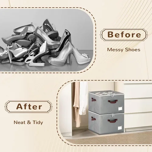 Vista 5 de Organizador de zapatos para armario, paquete de 2 contenedores grandes de almacenamiento para zapatos, contenedores de almacenamiento de zapatos Gris