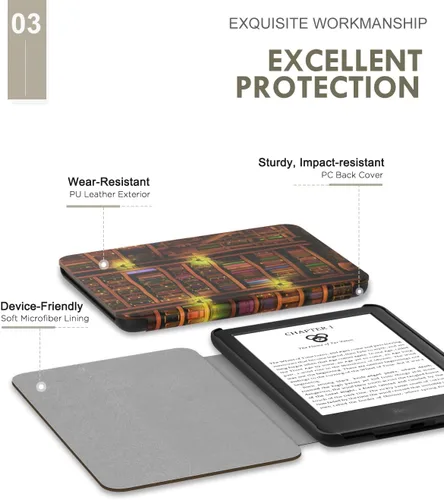 Vista 4 de MoKo Funda compatible con Kindle Basic de 11.ª generación 2024/2022 2-Biblioteca retro