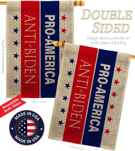 Vista 3 de Bandera de la casa de arpillera anti Biden de Estados Unidos, presidente político, demócrata, republicano, fiesta del té de Estados Unidos, pancarta