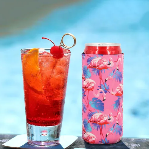 Vista 5 de 12 unidades de neopreno delgado para latas de cerveza, soporte plegable y rechoncho, bolsas enfriadoras de cerveza, se adapta a bebidas energéticas