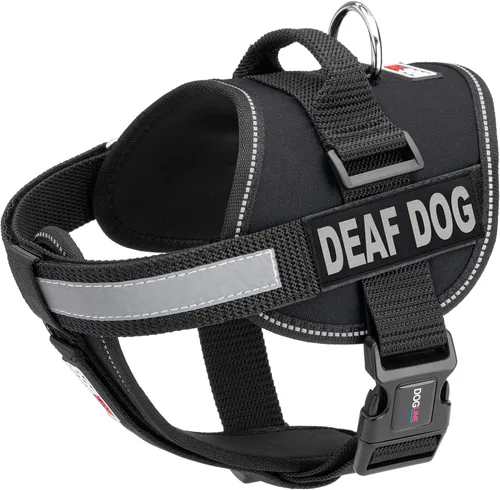 Vista 12 de Dogline Unimax - Arnés para perro con parches para perros sordos reflectantes sin tirones, correas ajustables, neopreno transpirable para médicos