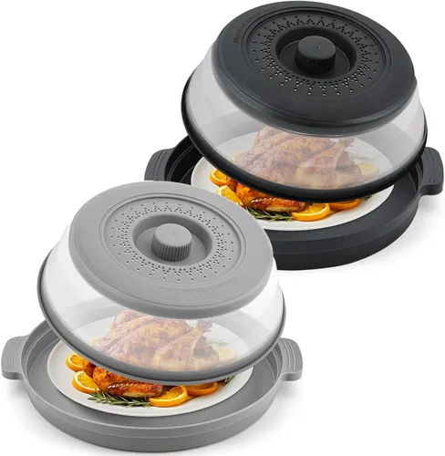Vista 8 de Cubierta de salpicaduras para microondas para alimentos con placa base antiquemaduras, plástico grande y silicona ventilada para evitar quemaduras