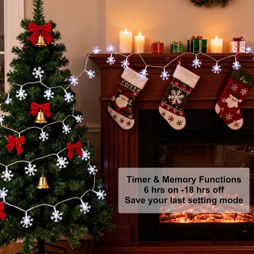 Vista 3 de Luces de Decoración de Navidad, 8 Modos y Temporizador con Control Remoto, 33 Pies 100 Luces LED Operadas con Pilas, Luces de Hadas Impermeables
