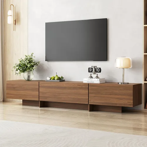 Vista 12 de Soporte de TV moderno de 76.4 pulgadas para sala de estar, consola de TV moderna de mediados de siglo, centro de entretenimiento con 3 cajones