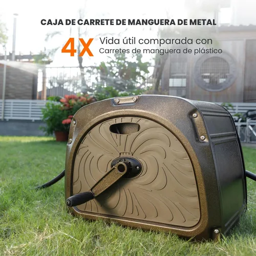 Vista 7 de Giraffe Tools SW5 Caja de carrete de manguera de metal, carrete de almacenamiento de manguera de jardín resistente, mango de manivela, capacidad
