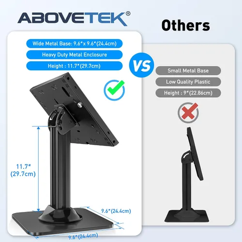 Vista 8 de AboveTEK Soporte antirrobo para quiosco para iPad – Soporte de seguridad para iPad POS y soporte para tableta con bloqueo – Base resistente, giro