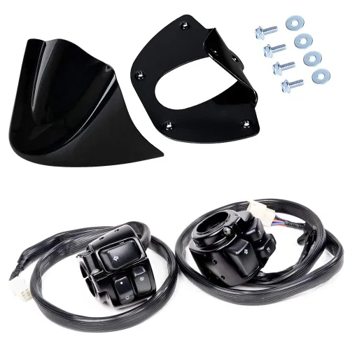 Vista 19 de Juego compatible para 1 pulgada de manillar de Harley 96-12, interruptor de bocina, luces delanteras y señales de giro, empuñaduras y tapa de Negro