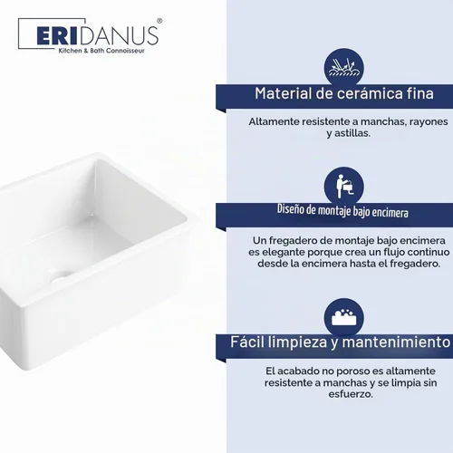 Vista 5 de Eridanus - Fregadero de cocina rectangular de cerámica (23.5 x 18.5 pulgadas)