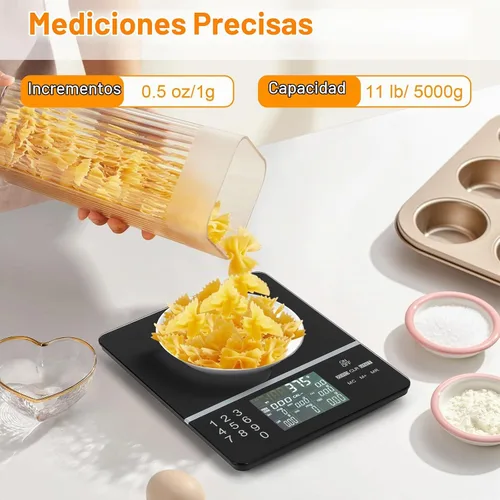 Vista 6 de Báscula de alimentos con calculadora nutricional, cálculo de calorías nutricionales de pantalla digital para preparación de comidas, cocina
