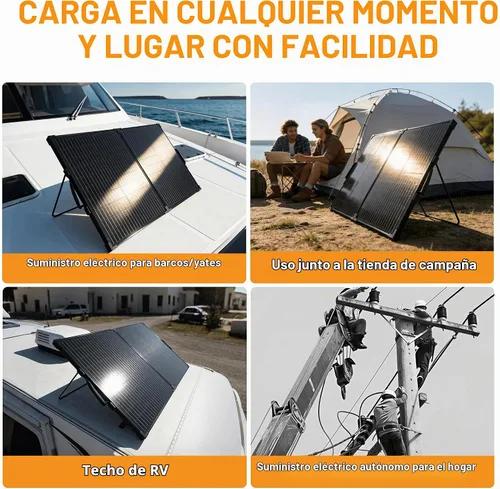 Vista 6 de Kit de panel solar portátil de 100 W, 25% de alta eficiencia tipo N paneles solares plegables con panel de vidrio templado, con controlador de carga
